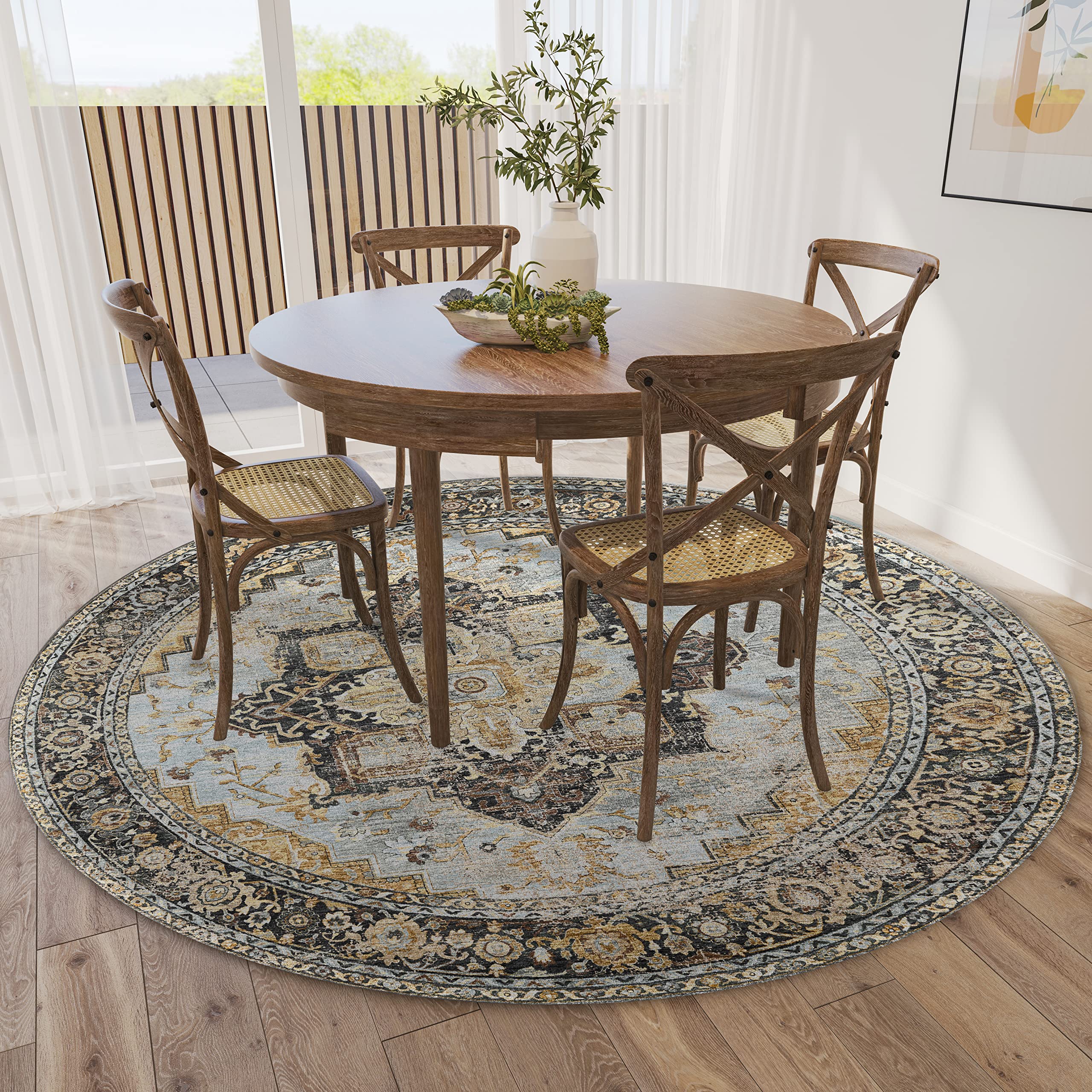 Dalyn Rugs Jericho Jc2 Pewter 4' X 4' Rectangle Soft Round Rug, Easy Clean, Non Shedding, Bedroom, Entry, Living Room, Dining Room, Kitchen Rug