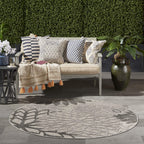 Nourison Aloha Indoor/Outdoor Floral Silver Grey 5'3' X Round Area Rug, (5' Round)