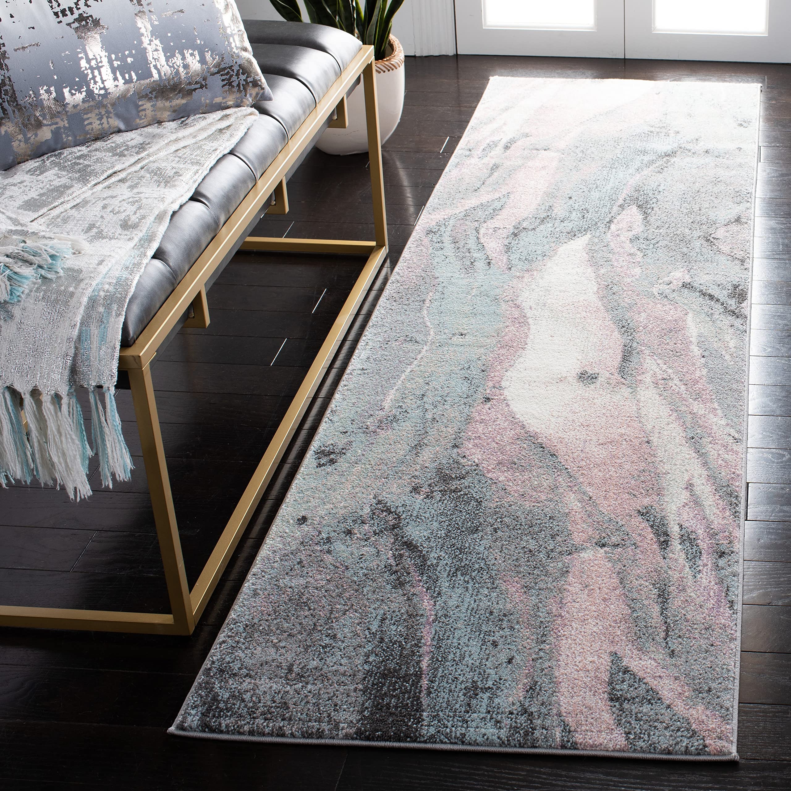 SAFAVIEH Glacier Collection 23 x 10 Pink / Blue GLA126U Modern Abstract Non-Shedding Living Room Entryway Foyer Hallway Bedroo