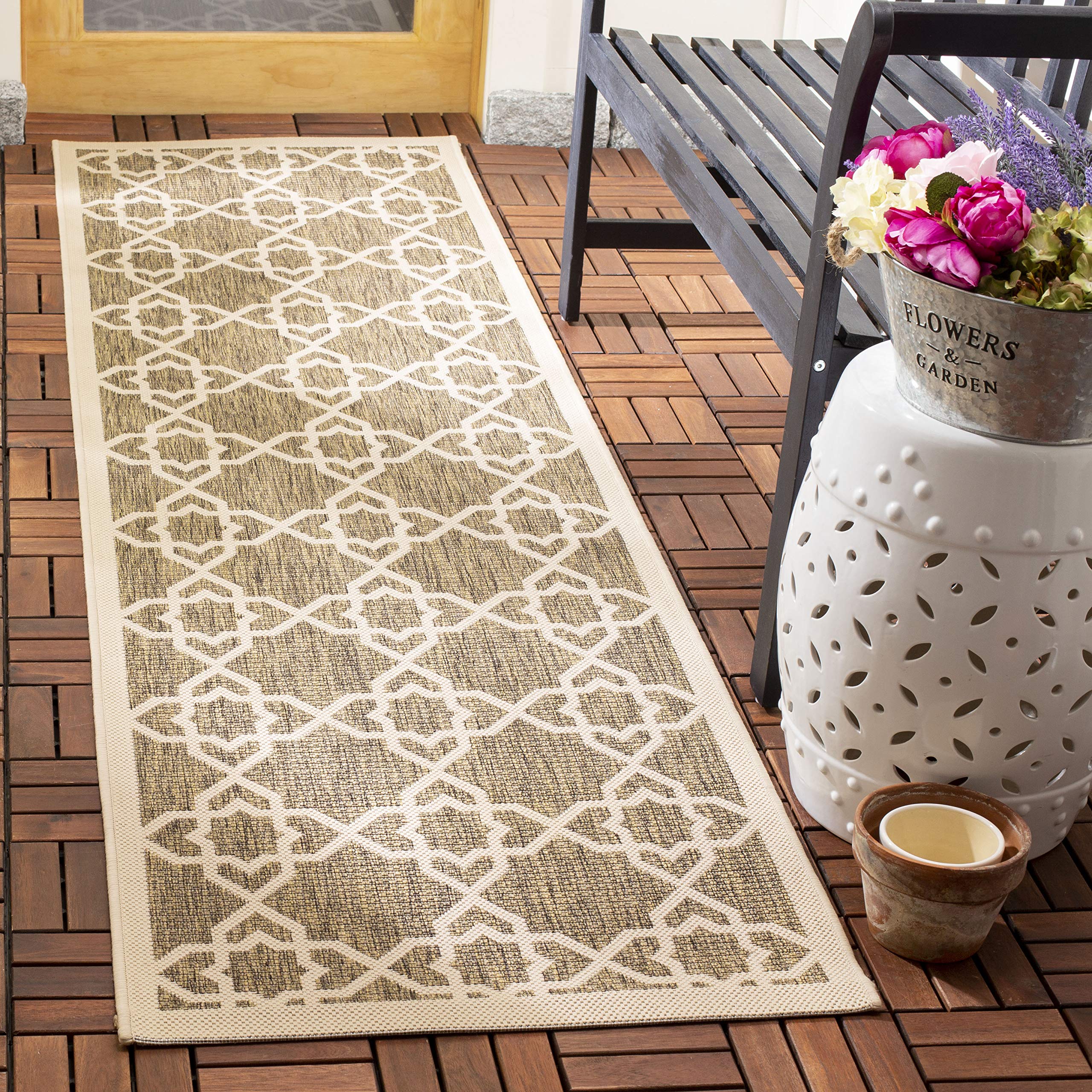 SAFAVIEH Courtyard Collection Runner Rug - 23 x 8, Brown & Beige, Non-Shedding & Easy Care, Indoor/Outdoor & Washable-Ideal fo