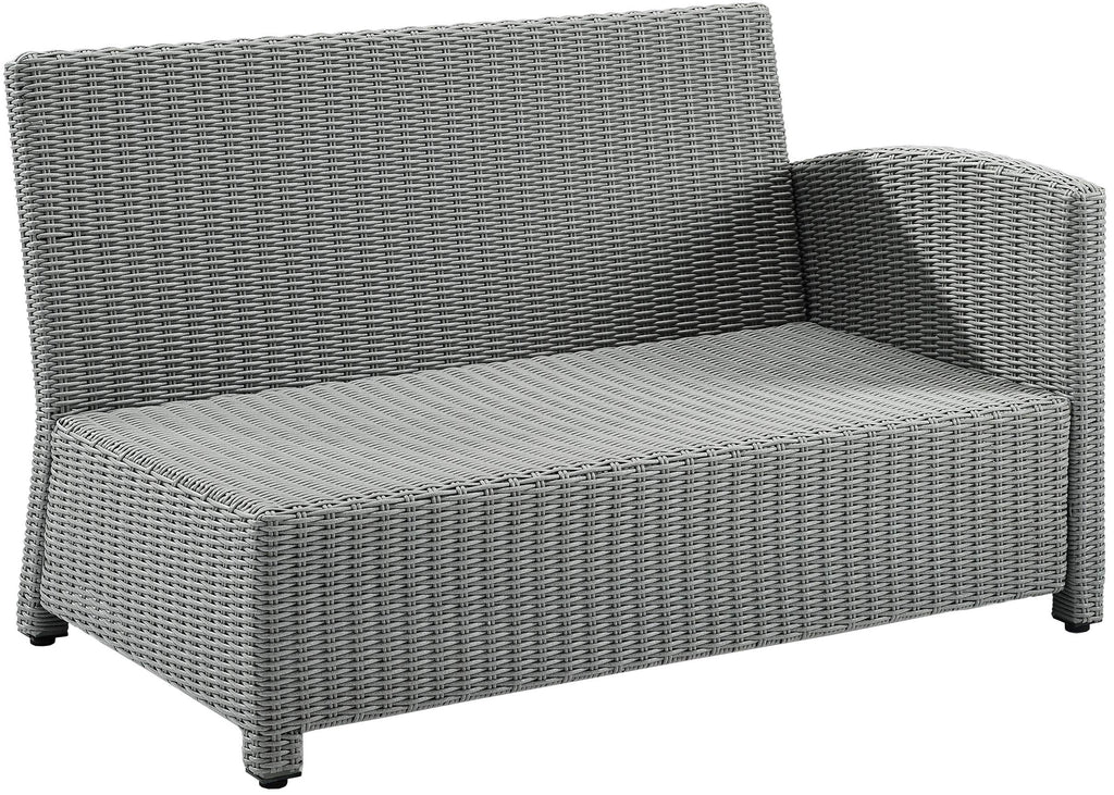 Crosley Furniture Bradenton Outdoor Sectional Right Side Loveseat, 2-Person Wicker Patio Couch For Deck, Gray With Gray Cushions