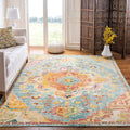 SAFAVIEH Crystal Collection Area Rug - 67 x 92, Orange & Teal, Medallion Distressed Design, Non-Shedding & Easy Care, Ideal fo
