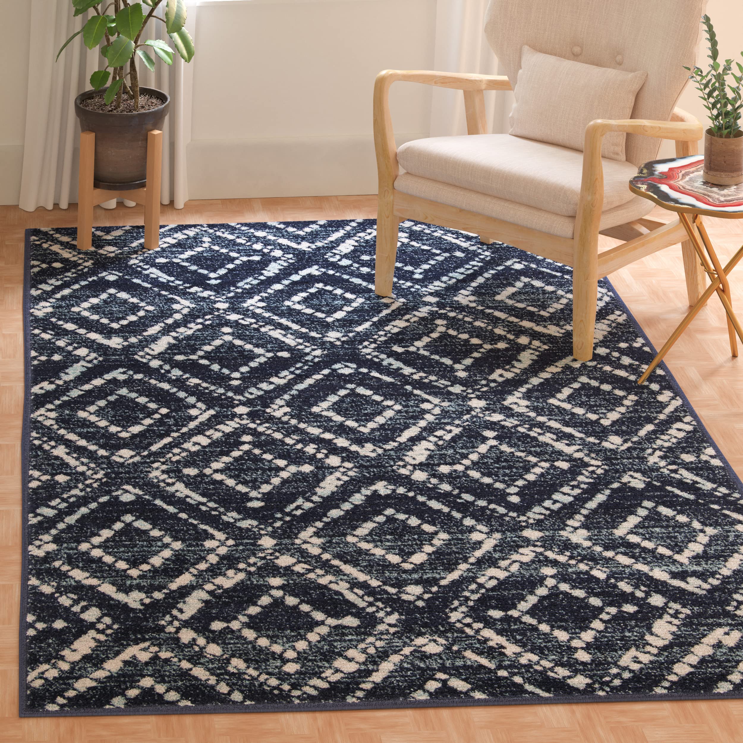 SAFAVIEH Adirondack Collection 3 Square Navy/Ivory ADR131N Diamond Distressed Non-Shedding Living Room Bedroom Area Rug