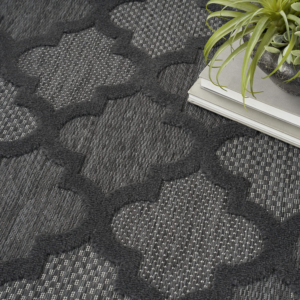 Nourison Easy Care Moroccan Charcoal/Black 5' X 7' Area Rug, Trellis, Easy Cleaning, Non Shedding, Bed Room, Living Room, Dining Room, Backyard, Deck, Patio (5X7)