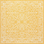 Jonathan Y Smb106L-5Sq Charleston Vintage Filigree Textured Weave Indoor Outdoor Area Rug, Classic Traditional Transitional Easy Cleaning,Bedroom,Kitchen,Backyard,Patio, Yellow/Cream, 5' Square
