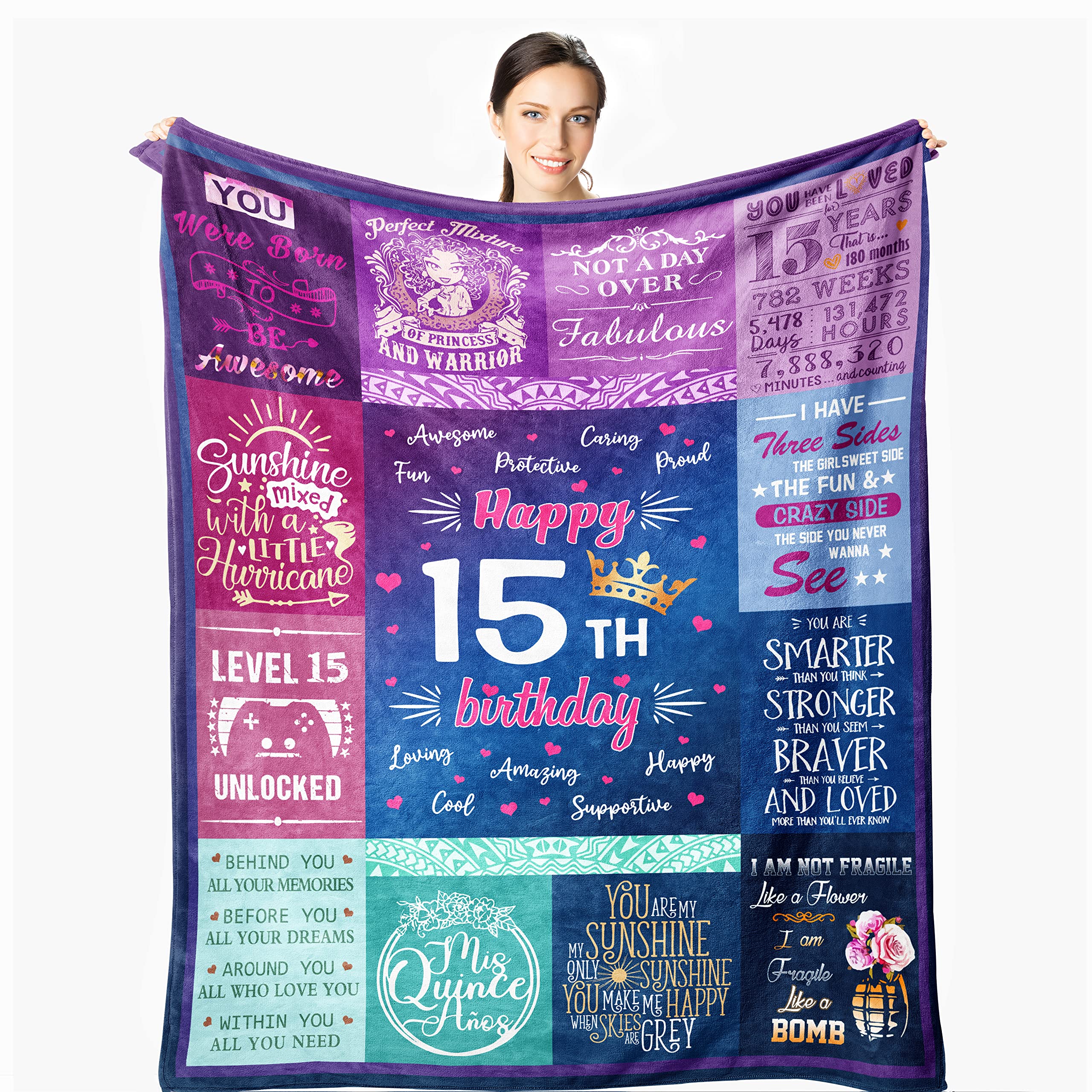 Wisegem 15 Year Old Girl Gifts For Birthday - Quinceanera Gifts Blanket - Gifts For 15 Year Old Girls 50'X40' - 15Th Birthday