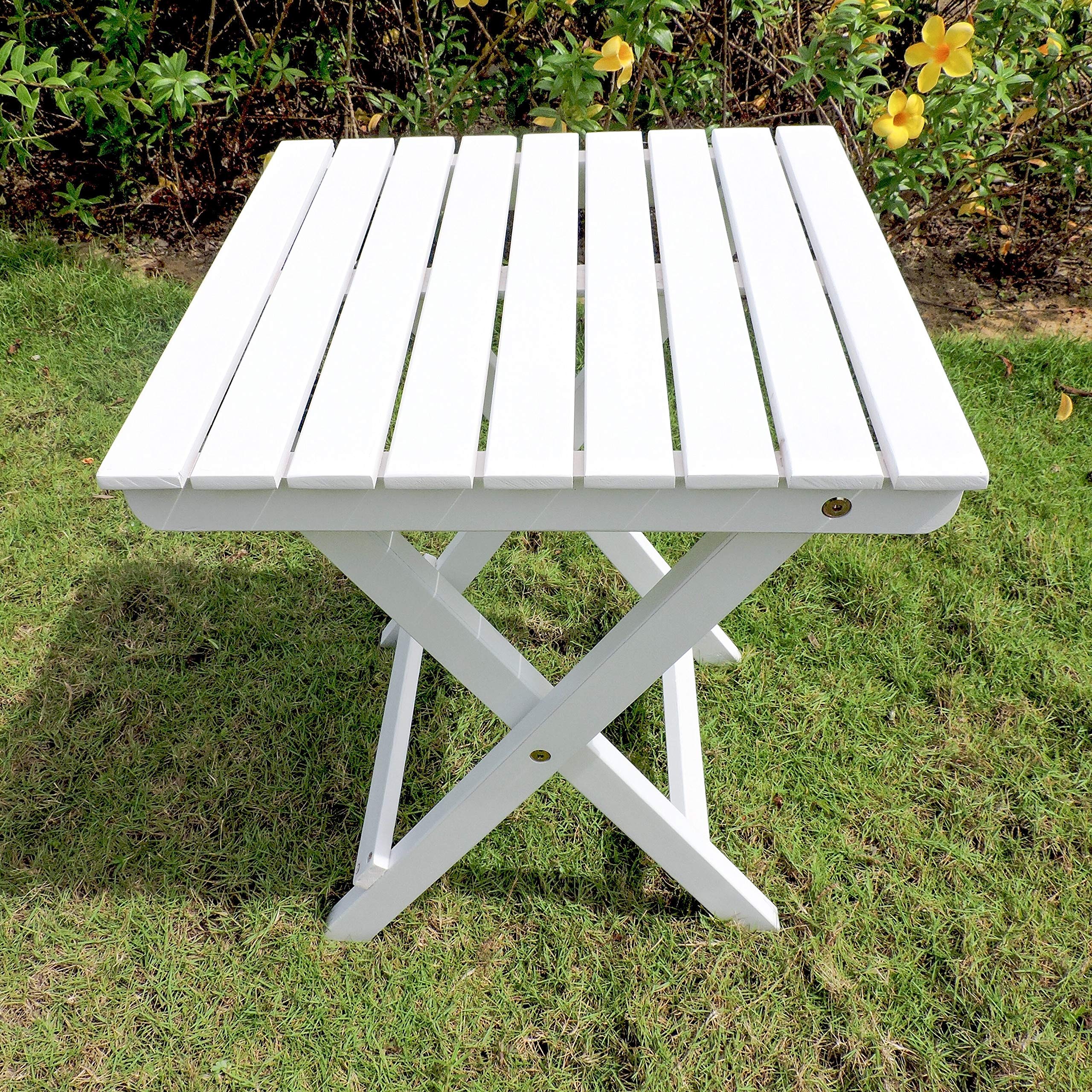 International Caravan Royal Tahiti Acacia 16-inch Round Folding Side Table - Antique White