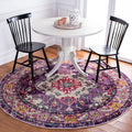 SAFAVIEH Monaco Collection Area Rug - 67 Round, Violet & Fuchsia, Boho Chic Medallion Distressed Design, Non-Shedding & Easy Ca