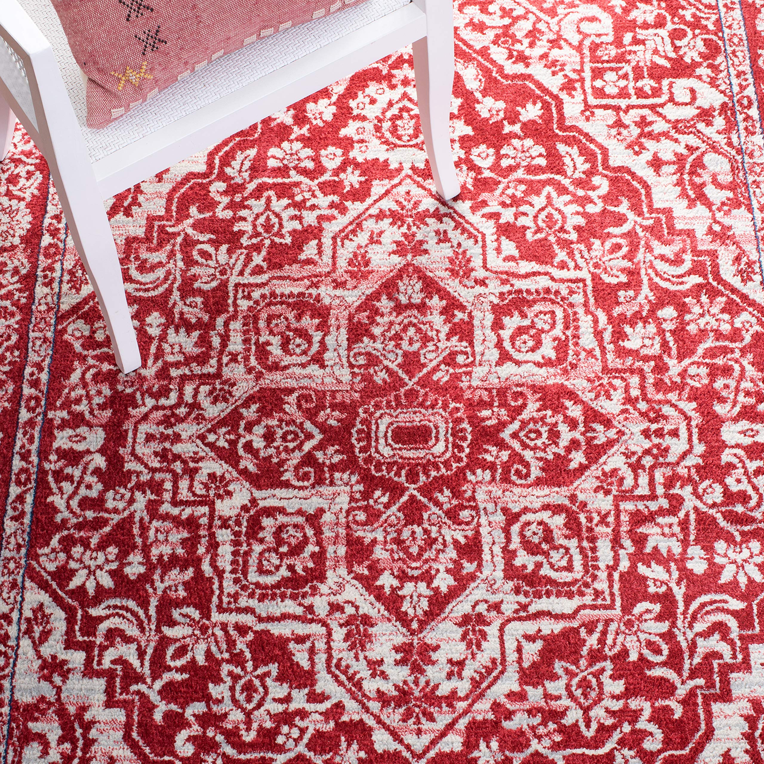 Safavieh Brentwood Collection Accent Rug - 2' X 4', Red & Ivory, Medallion Distressed Design, Non-Shedding & Easy Care, Ideal Fo