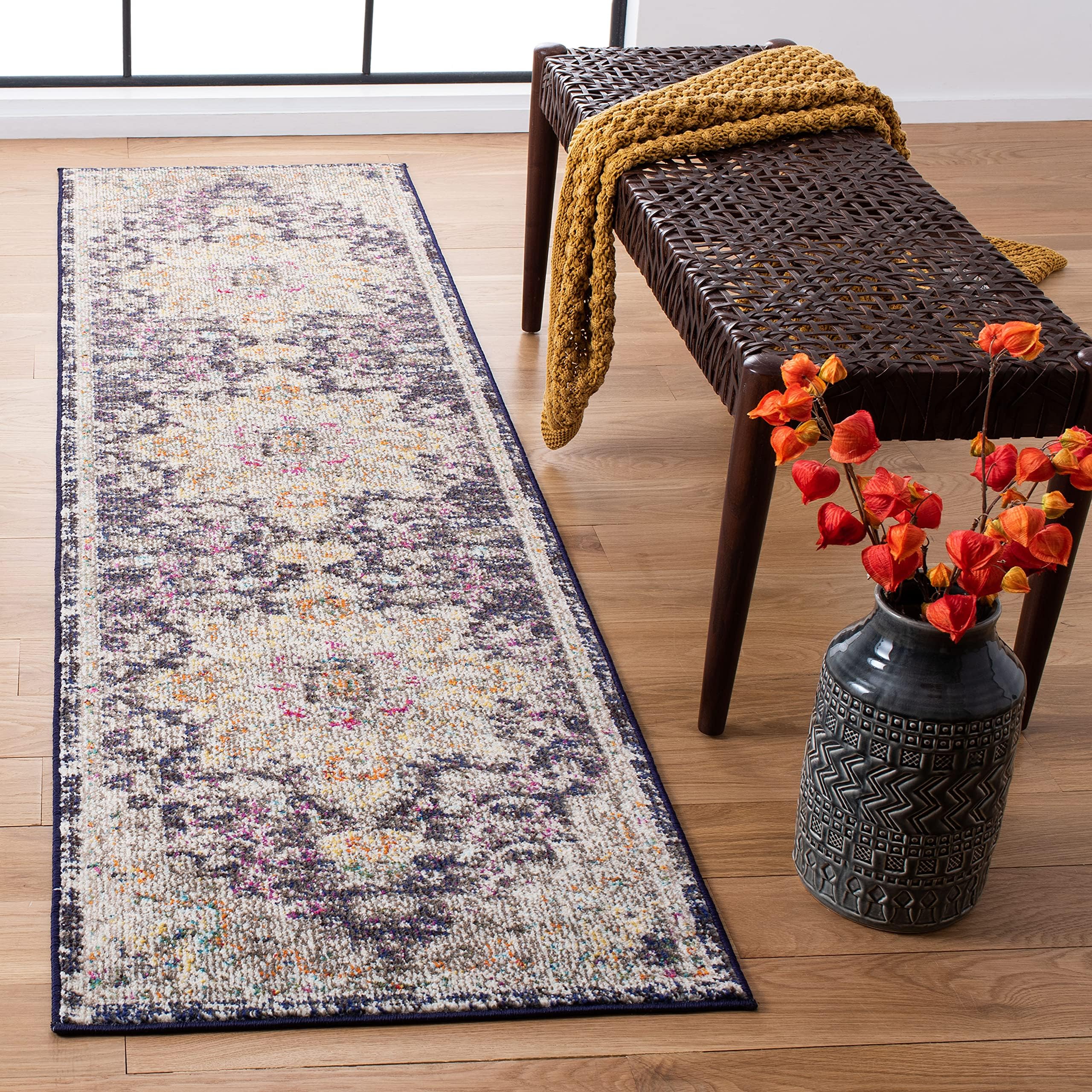 SAFAVIEH Madison Collection Runner Rug - 22 x 6, Black & Gold, Boho Chic Medallion Distressed Design, Non-Shedding & Easy Care