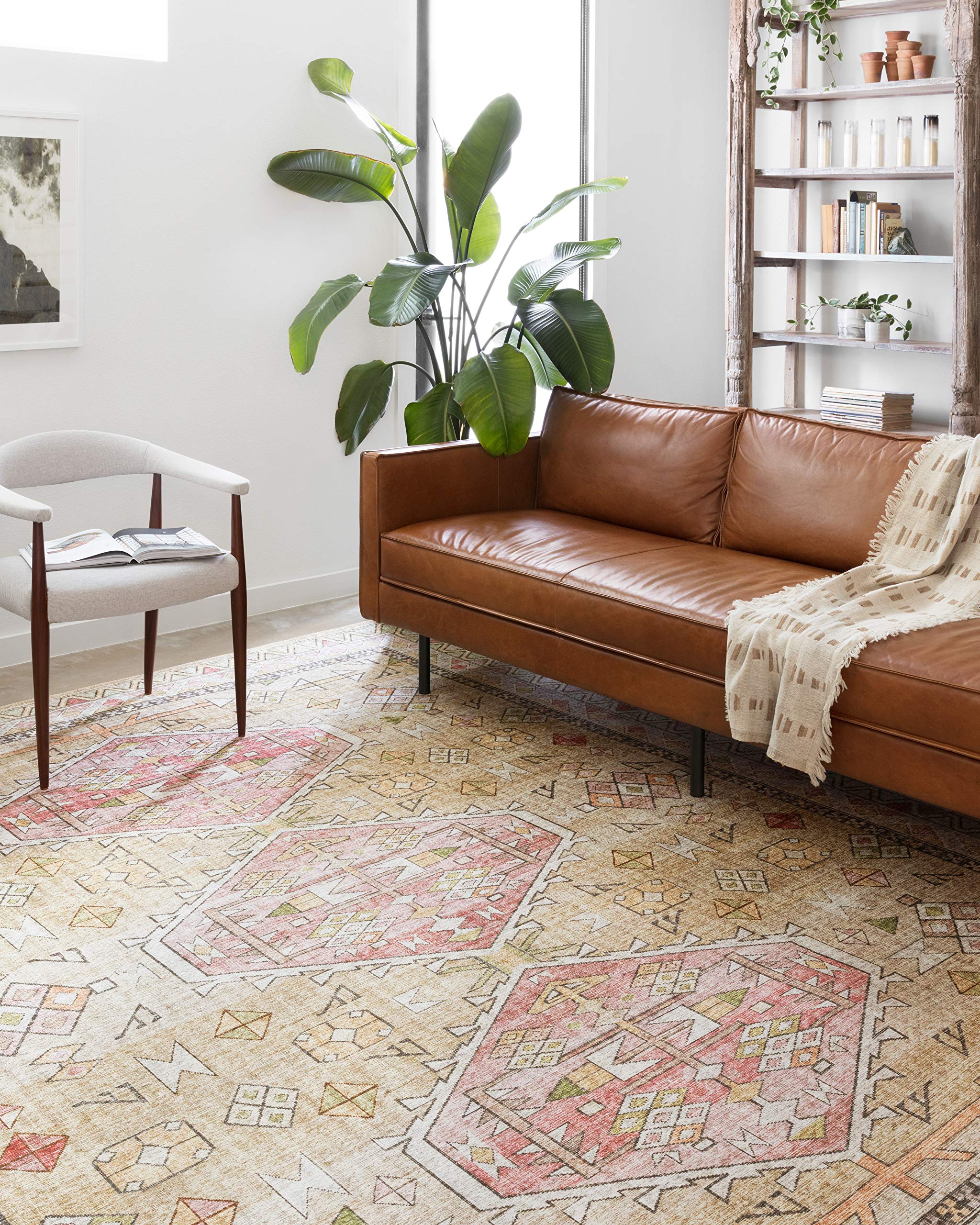 Loloi Skye Collection, SKY-04, Gold / Blush, 2-6 x 7-6, .13 Thick, Runner Rug, Soft, Durable, Vintage Inspired, Distressed, Lo