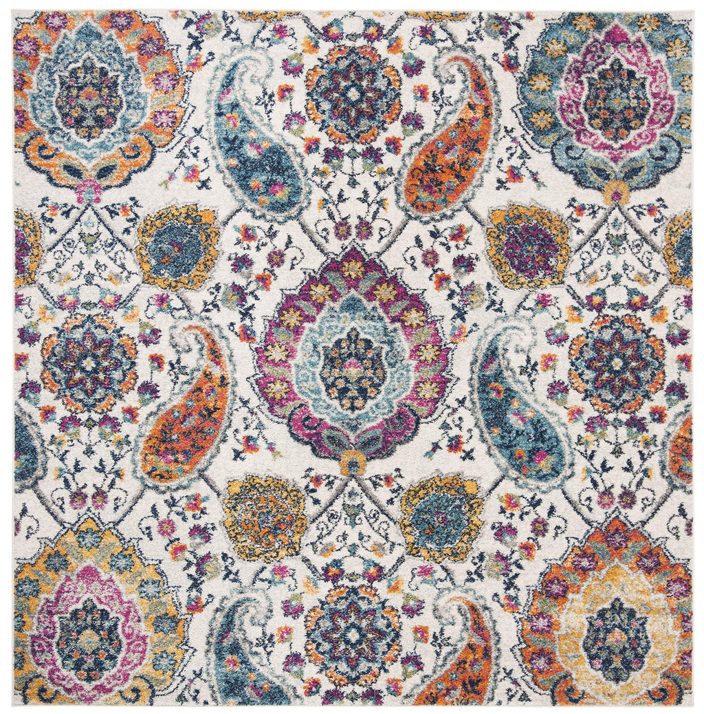 Safavieh Madison Collection Area Rug - 5'3'' Square, Cream & Multi, Boho Chic Glam Paisley Design, Non-Shedding & Easy Care, Ide