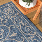 Jonathan Y Smb106D-5R Charleston Vintage Filigree Textured Weave Indoor Outdoor Area-Rug Classic Coastal Easy-Cleaning Bedroom Kitchen Backyard Patio Non Shedding, 5' Round, Navy/Gray