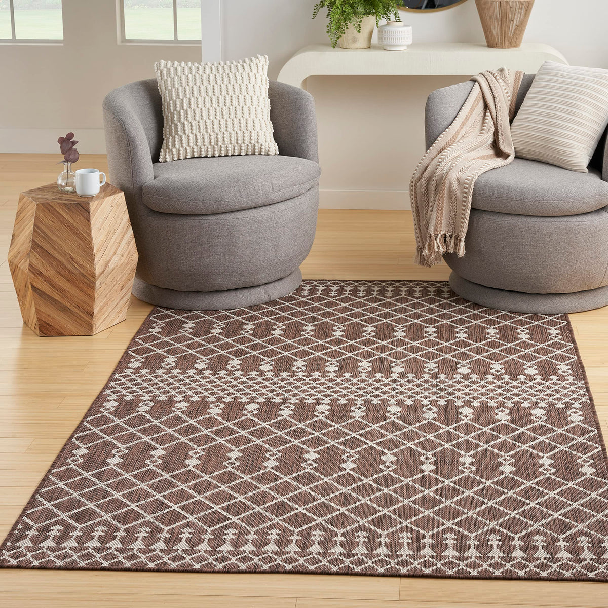 Nourison Positano Indoor/Outdoor Natural 6' X 9' Area Rug, Easy Cleaning, Non Shedding, Bed Room, Living Room, Dining Room, Deck, Backyard, Patio (6X9)