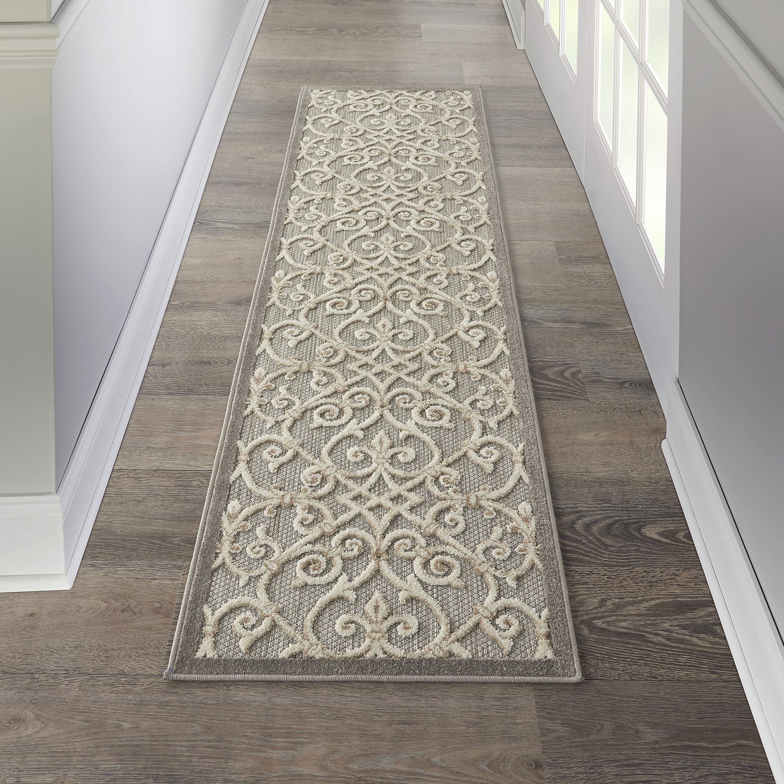 Nourison Aloha Indoor/Outdoor Natural 2'3' X 8' Area Rug, Transitional, French Country, Easy Cleaning, Non Shedding, Bed Room,