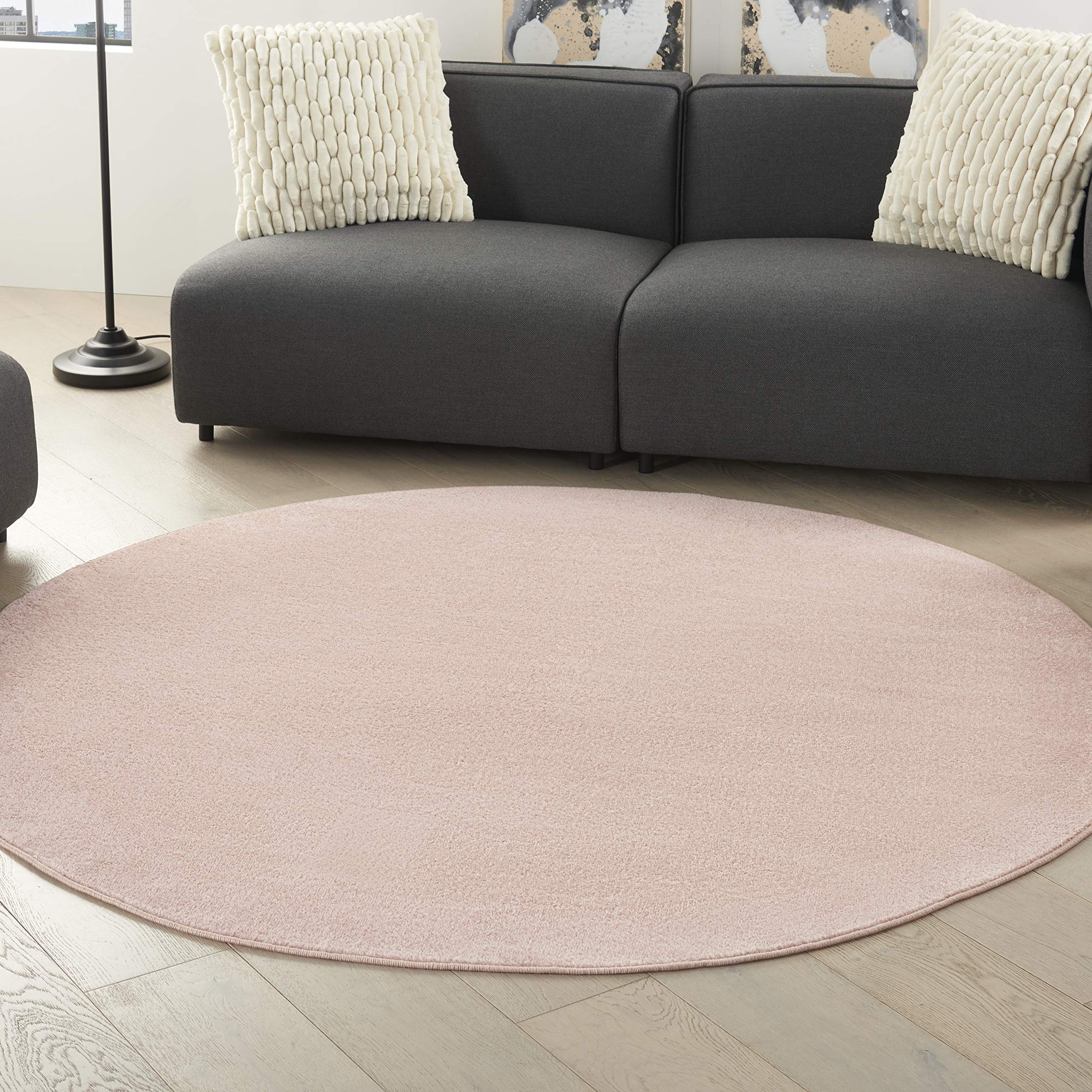 Nourison Essentials Indoor/Outdoor Pink 6' X Round Area -Rug, Easy -Cleaning, Non Shedding, Bed Room, Living Room, Dining Room, Backyard, Deck, Patio (6 Round)