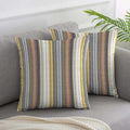Amazon Brand  Umi Cotton Salsa Stripe Cushion Cover Set Of 2 16X16 Inch Beige/Mustard Multicolour Large Square Throw Pillow Cov