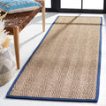 Safavieh Natural Fiber Collection Runner Rug - 26 x 16, Natural & Blue, Border Herringbone Seagrass Design, Easy Care, Ideal f