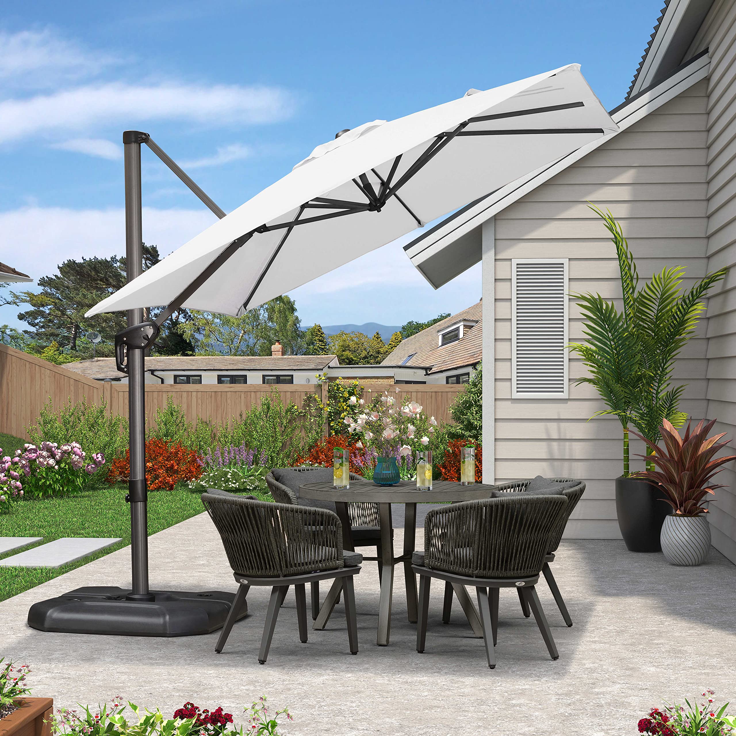 Purple Leaf 8 Feet Patio Umbrella Outdoor Cantilever Square Umbrella Aluminum Offset Umbrella With 360-Degree Rotation For Garden Deck Pool Patio, White