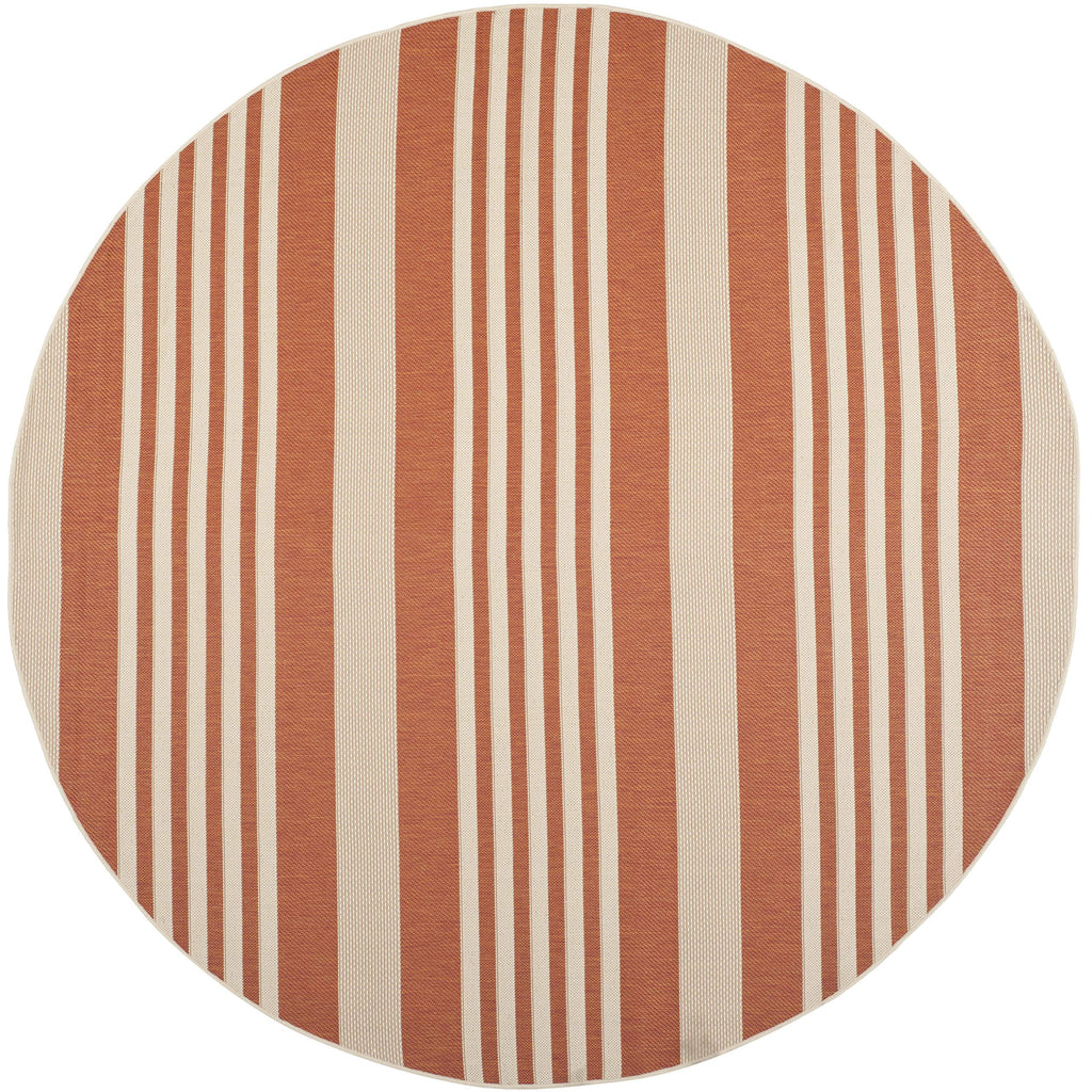 SAFAVIEH Courtyard Collection 6'7'' Round Terracotta/Beige CY6062 Stripe Indoor/ Outdoor Patio Backyard Mudroom Area Rug