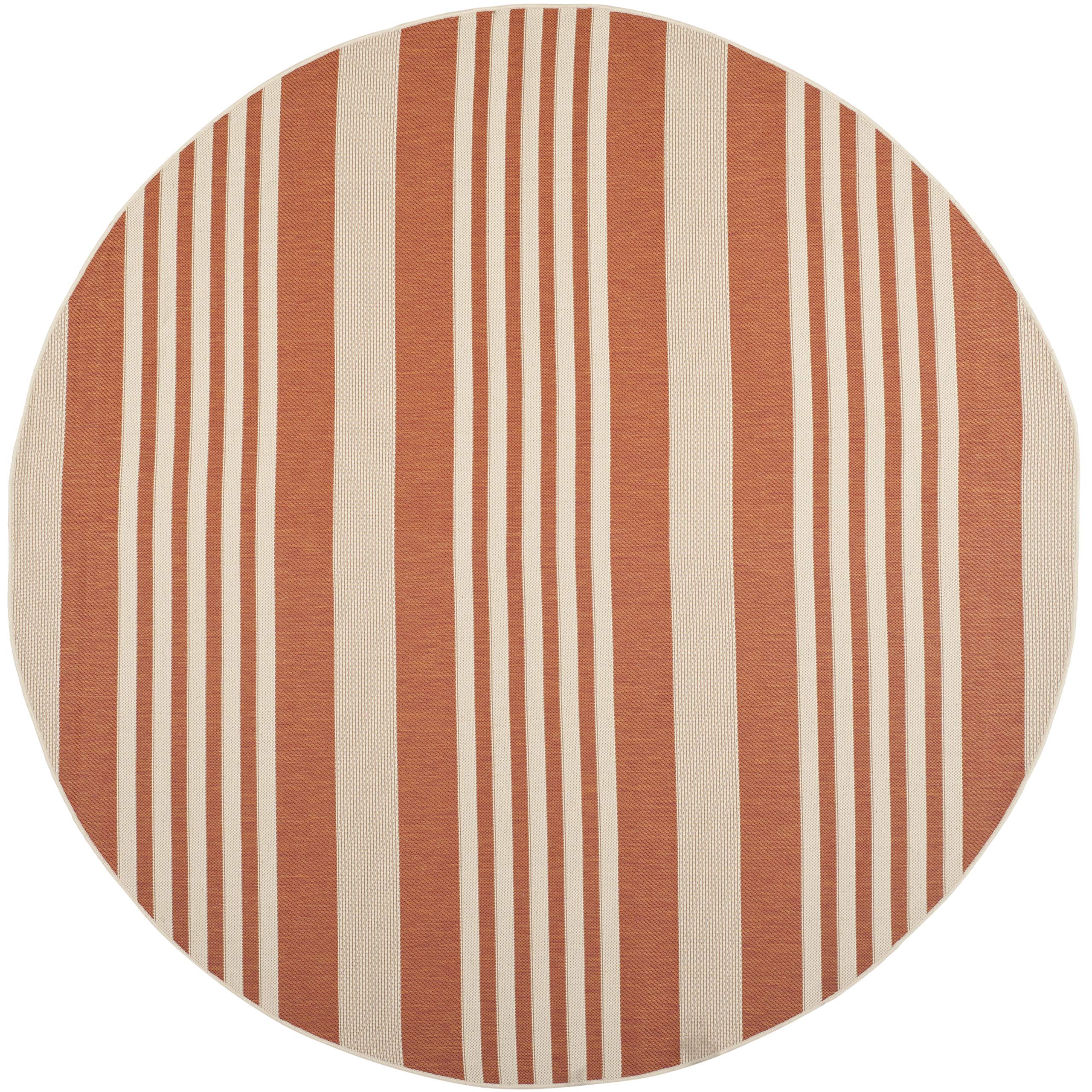 SAFAVIEH Courtyard Collection 6'7'' Round Terracotta/Beige CY6062 Stripe Indoor/ Outdoor Patio Backyard Mudroom Area Rug