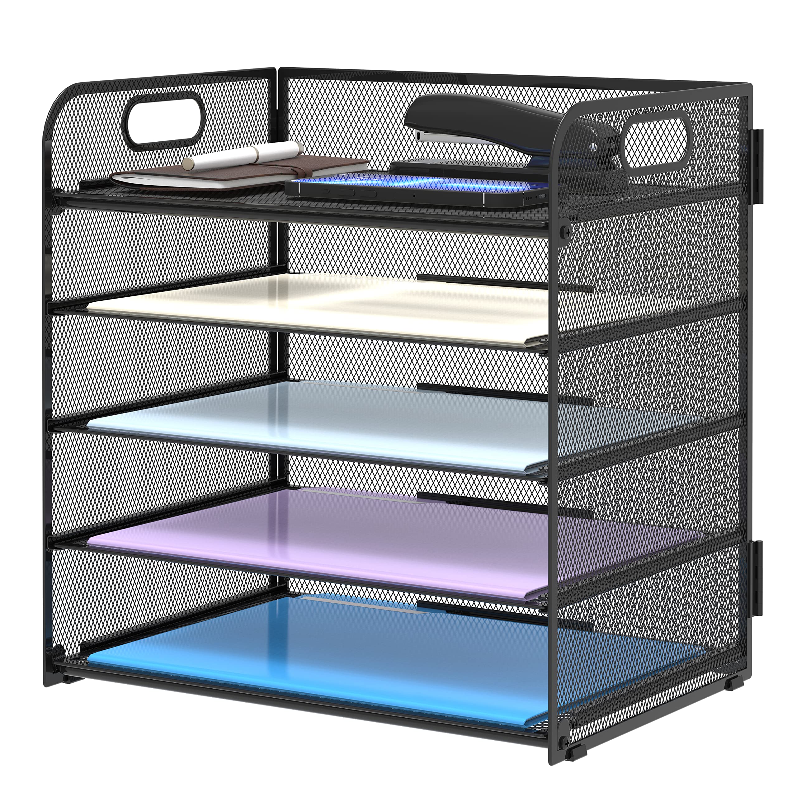 Supeasy 5 Trays Paper Organizer Letter Tray With Handle-Mesh Desk File Organizer, Paper Sorter Desk Organizer For Office, Home O