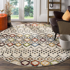 Safavieh Amsterdam Collection Area Rug - 5'1'' Round, Ivory & Multi, Moroccan Boho Design, Non-Shedding & Easy Care, Ideal For H