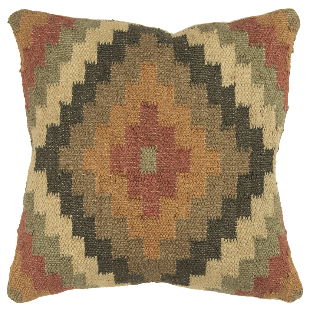Rizzy Home | T05804 | Poly Fill Decorative Pillow | 18"x18" Orange/Yellow/Red Medallion