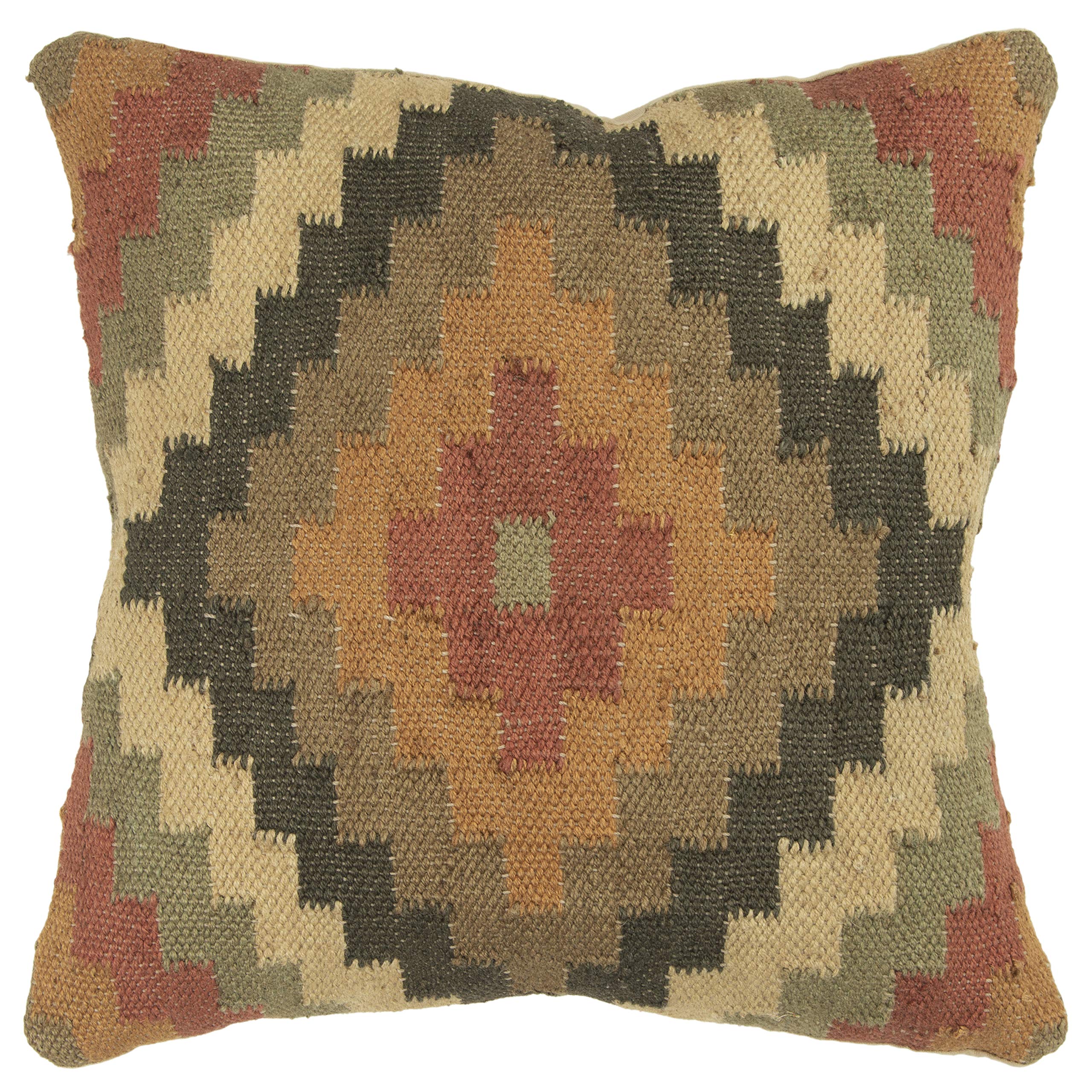 Rizzy Home | T05804 | Poly Fill Decorative Pillow | 18"x18" Orange/Yellow/Red Medallion