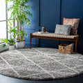 SAFAVIEH Hudson Shag Collection Area Rug - 4 Round, Distressed Grey & Ivory, Trellis Design, Non-Shedding & Easy Care, 2-inch T