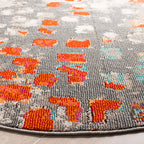 Safavieh Madison Collection Area Rug - 8' Round, Grey & Orange, Boho Abstract Distressed Design, Non-Shedding & Easy Care, Ideal