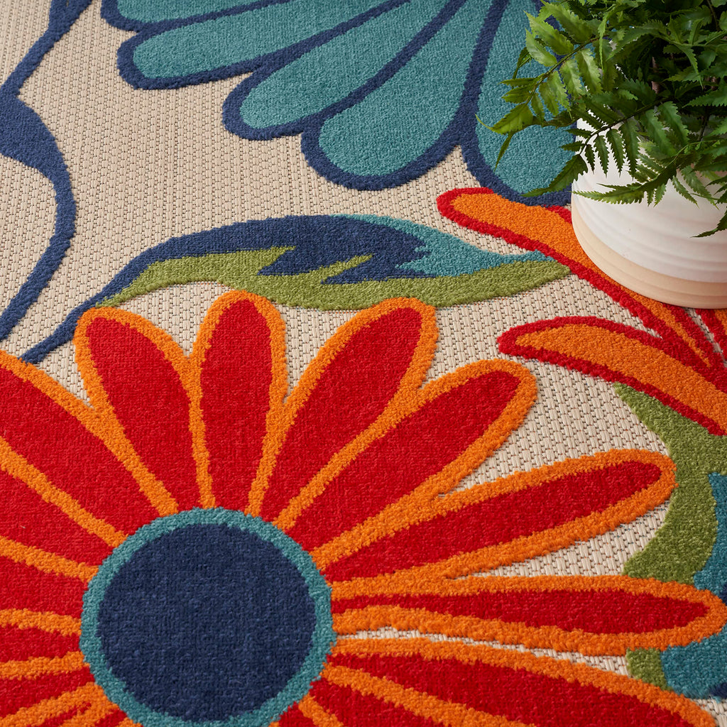 Nourison Aloha Indoor/Outdoor Multicolor 5'3' X 7'5' Area Rug, Easy Cleaning, Non Shedding, Bed Room, Living Room, Dining Room, Kitchen (5X7)
