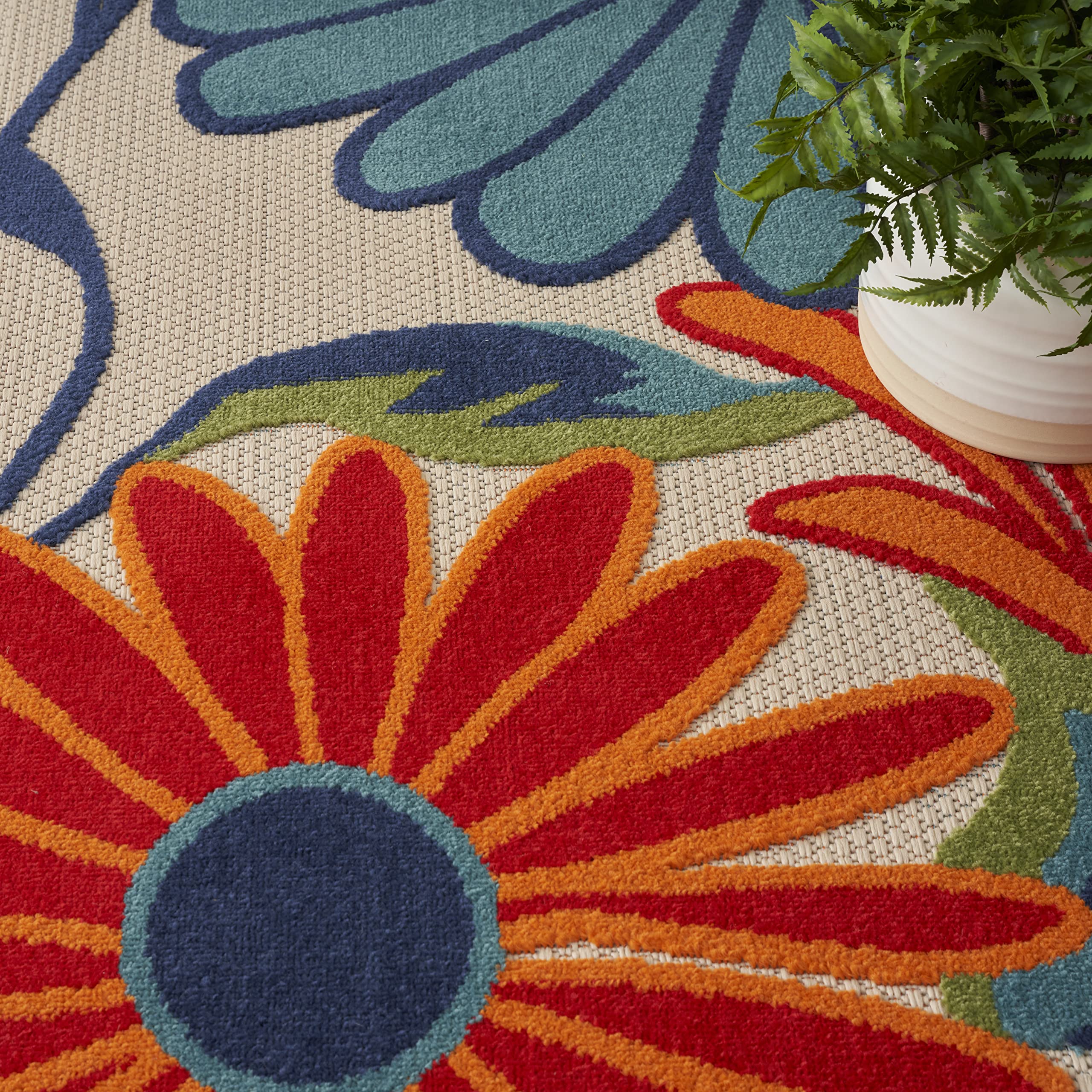 Nourison Aloha Indoor/Outdoor Multicolor 5'3' X 7'5' Area Rug, Easy Cleaning, Non Shedding, Bed Room, Living Room, Dining Room, Kitchen (5X7)