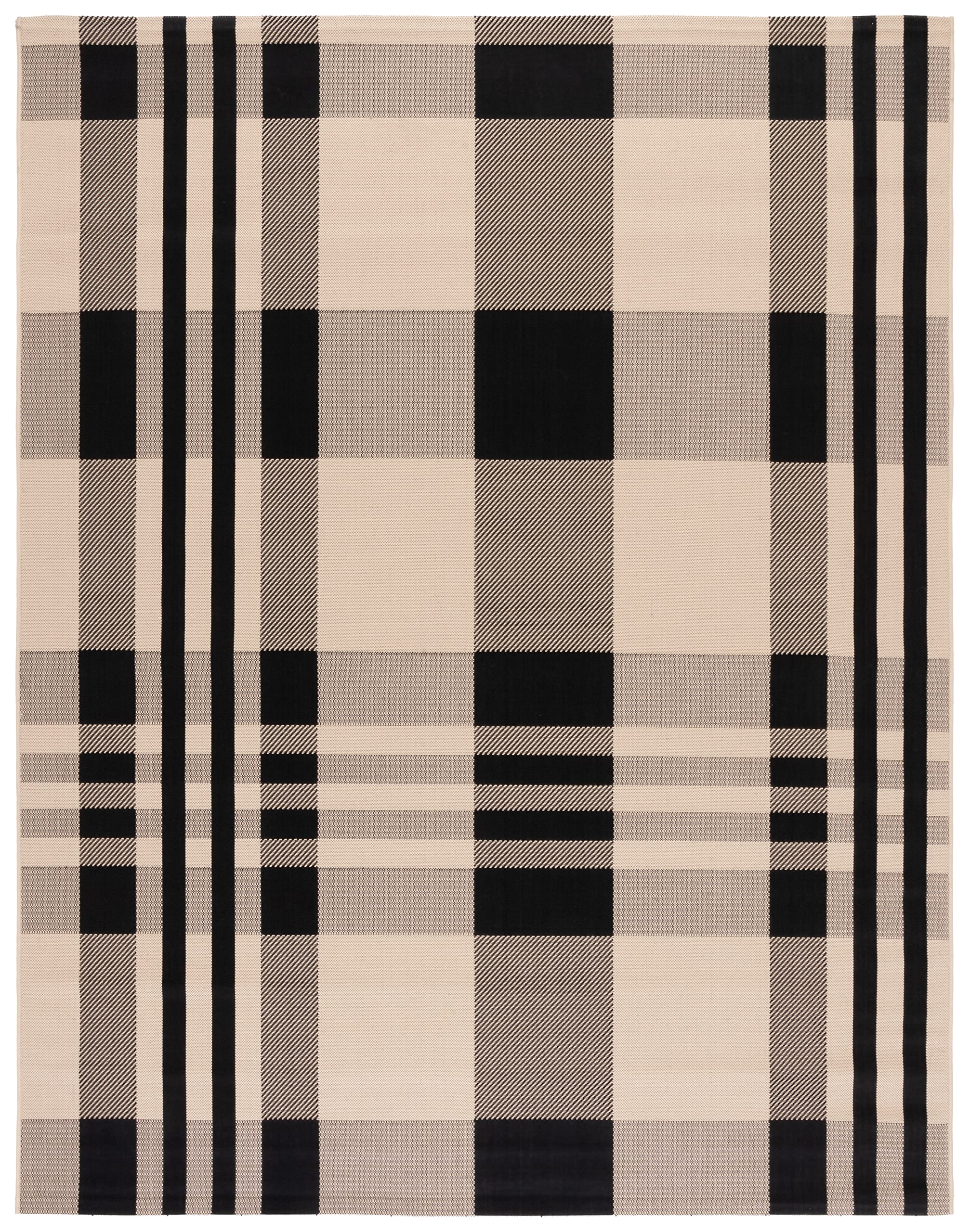 SAFAVIEH Courtyard Collection 8 x 11 Black/Bone CY6201 Plaid Indoor/ Outdoor Waterproof Easy-Cleaning Patio Backyard Mudroom A