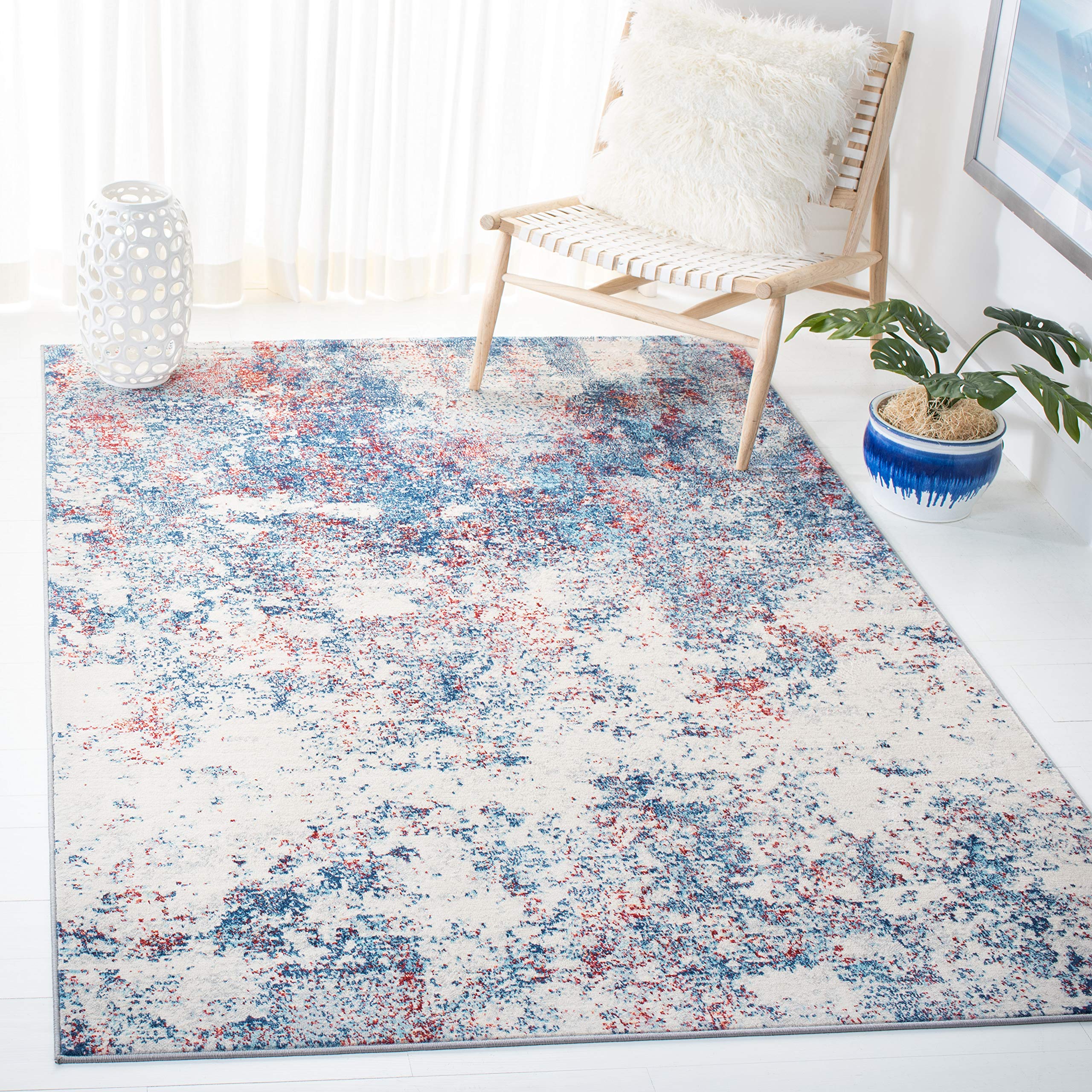 SAFAVIEH Brentwood Collection 3 x 5 Navy / Red BNT822N Modern Abstract Non-Shedding Living Room Bedroom Accent Rug