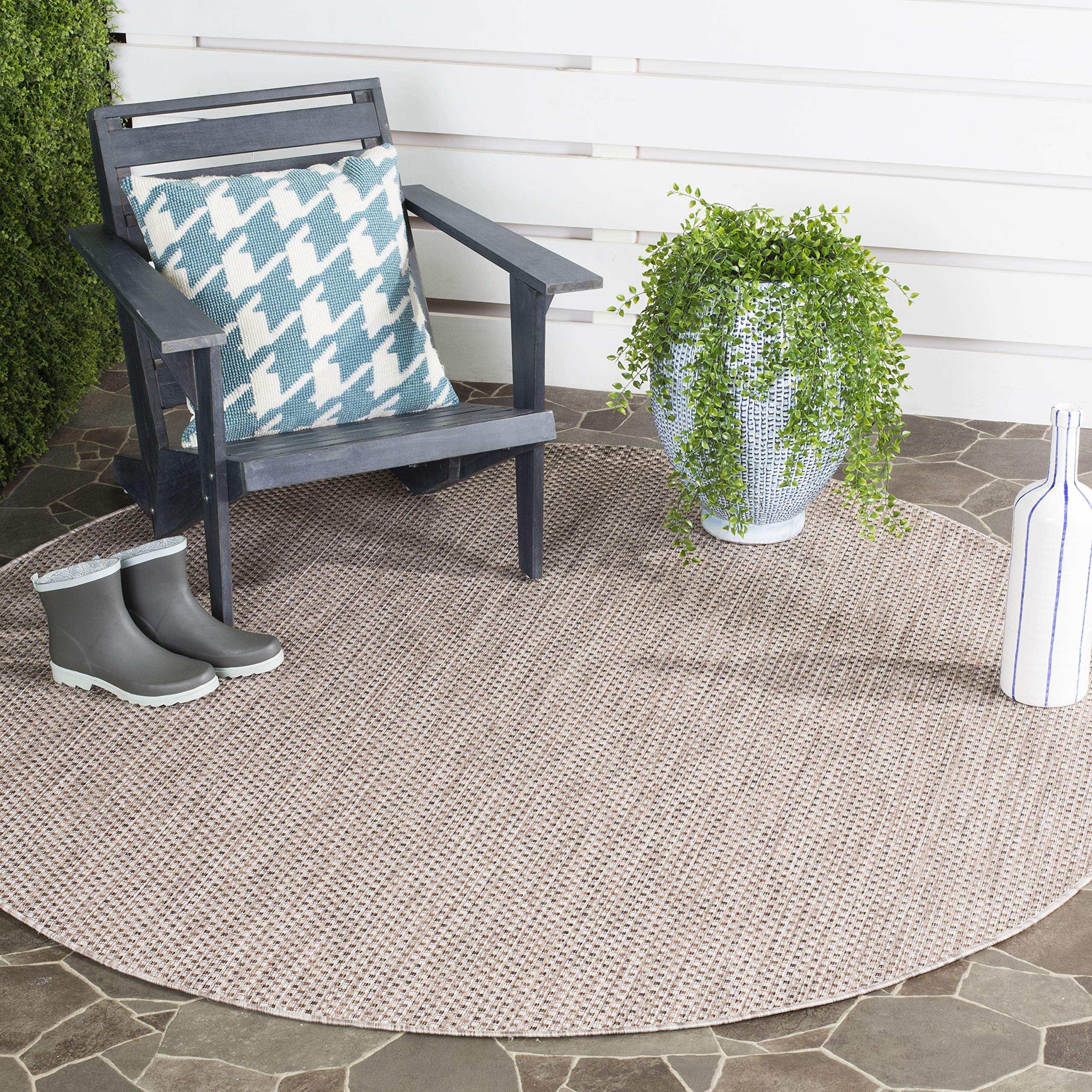 Safavieh Courtyard Collection 7'1' Round Beige/Brown Cy8521 Indoor/ Outside Waterproof Easy Cleansingpatio Backyard Mudroom Area Mat