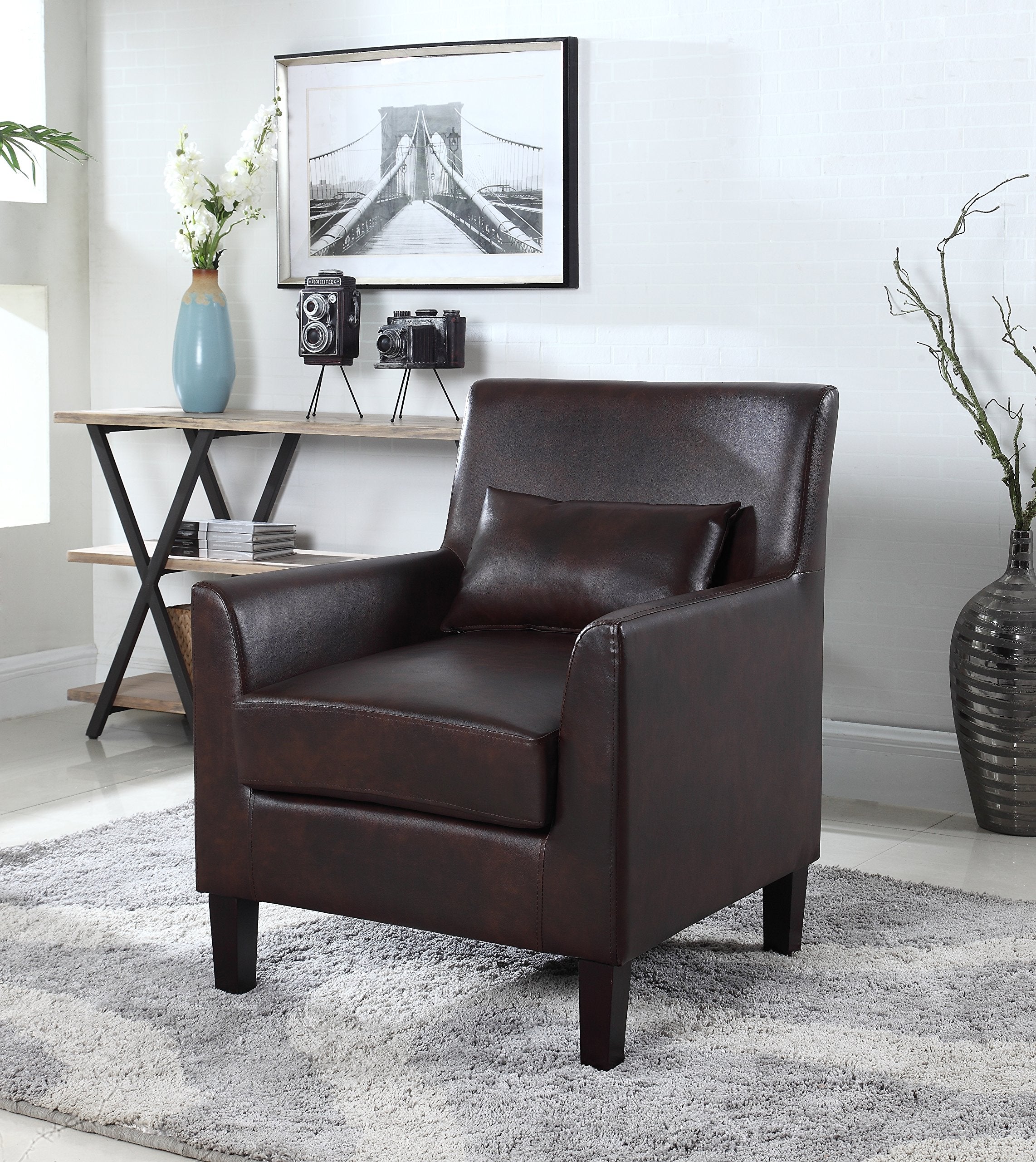 Best Master Furniture Cassidy Faux Leather Living Room Accent Arm Chair, Espresso