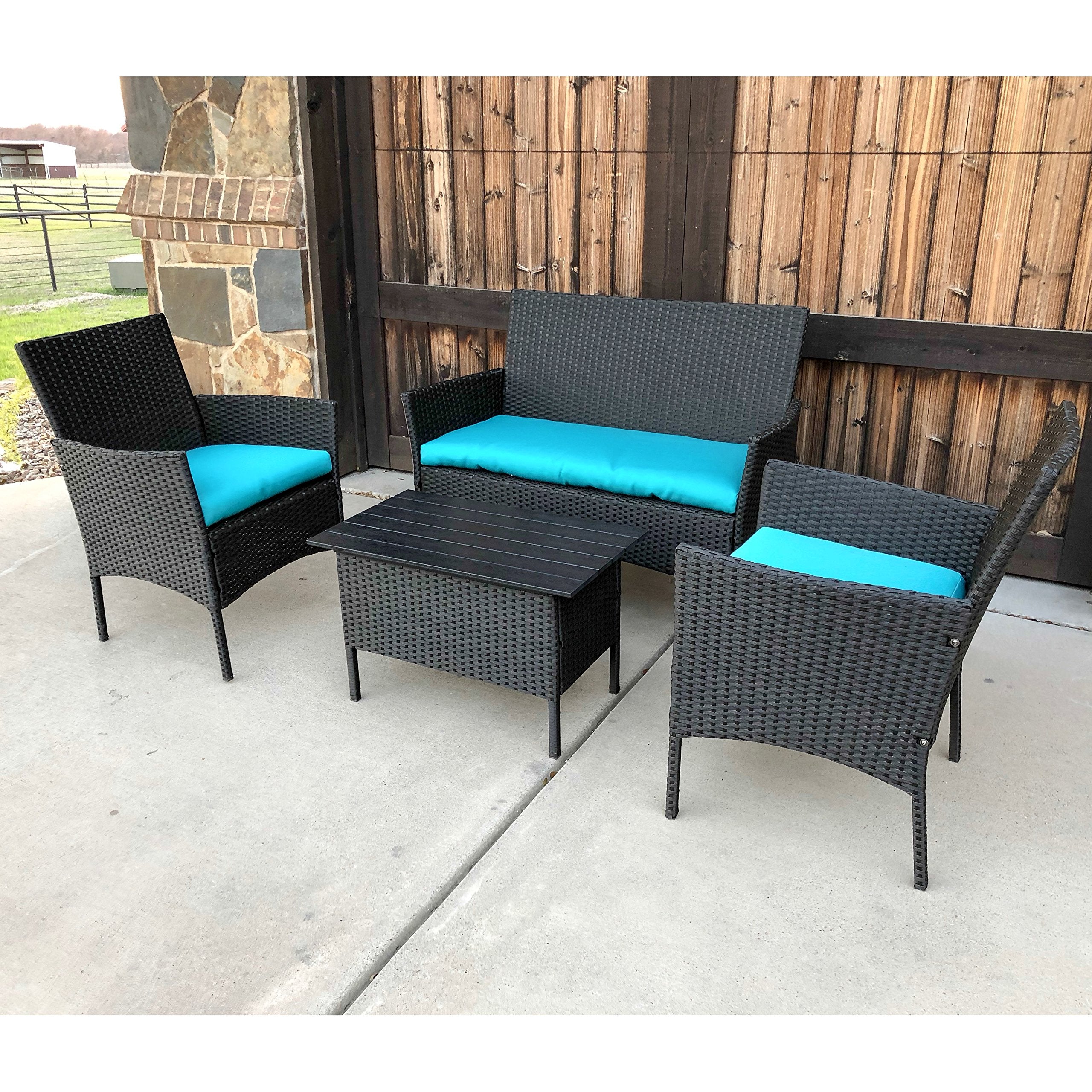 International CaravanInternational Caravan Resin Wicker/Steel Contemporary Settee Group with Cushions (Set of 4)