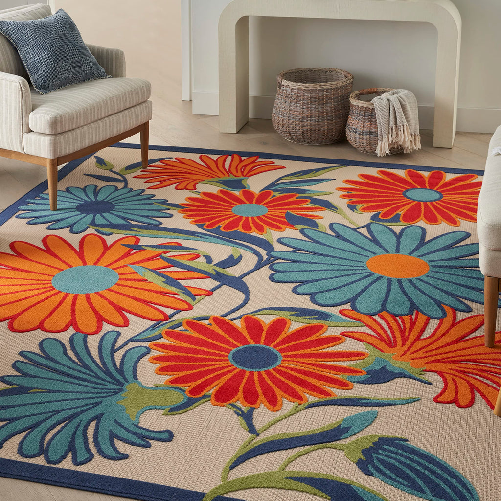 Nourison Aloha Indoor/Outdoor Multicolor 3'6' X 5'6' Area Rug, Easy Cleaning, Non Shedding, Bed Room, Living Room, Dining Room, Kitchen (4X6)