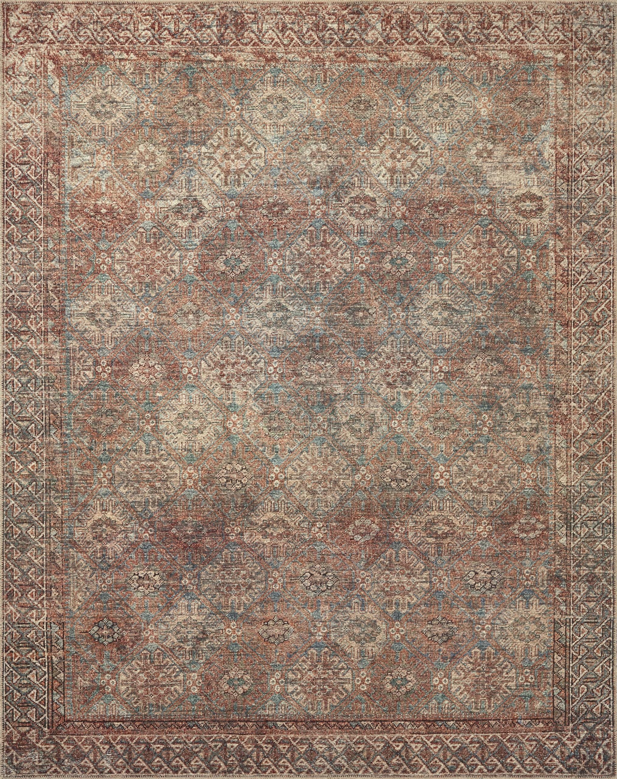 Loloi Amber Lewis x Billie Collection, Aqua & Rust 2-6 x 7-6 Area Rug - Antique & Distressed Accent Rugs for Living Room, Bedr
