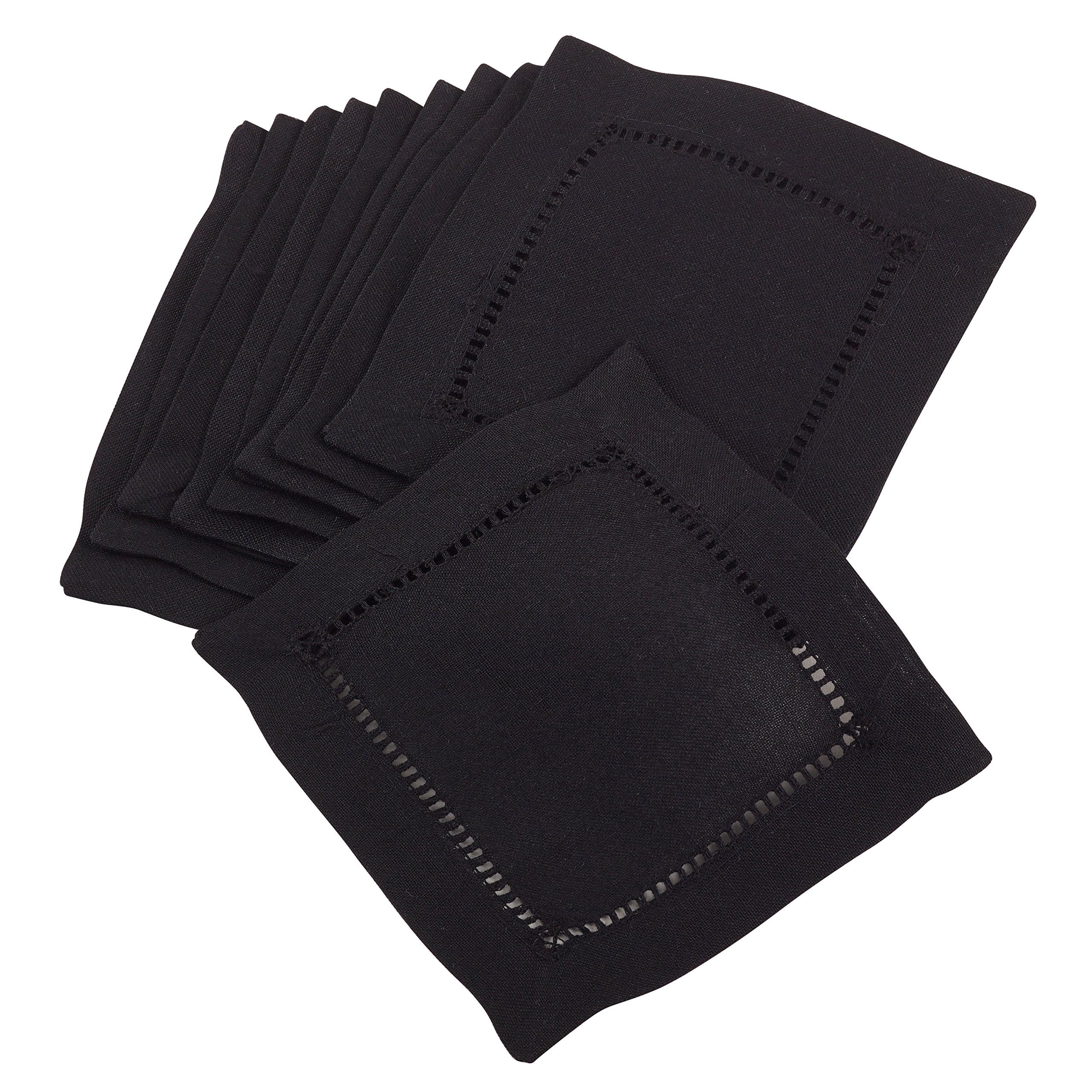 Saro Lifestyle Cocktail Napkin with Hemstitched Border (Set of 12), Black, 6'