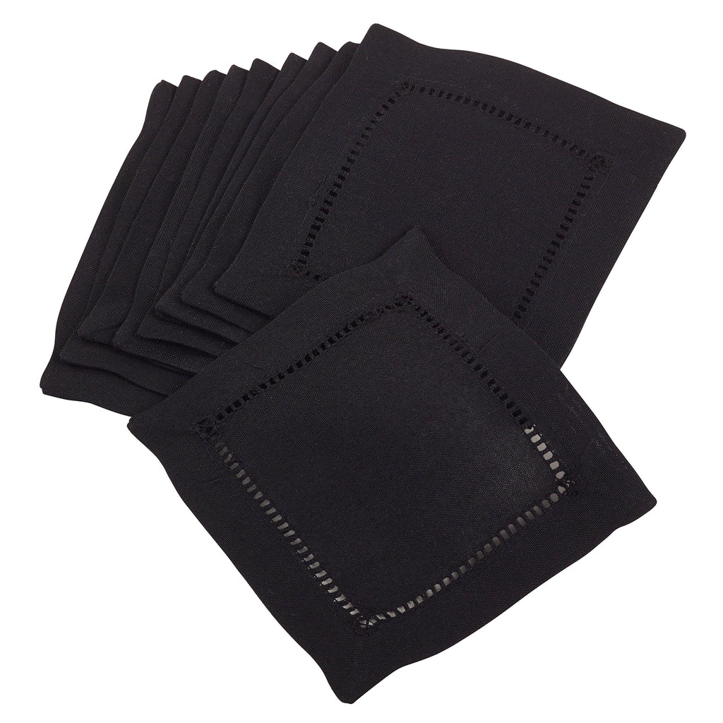 Saro Lifestyle Cocktail Napkin with Hemstitched Border (Set of 12), Black, 6'