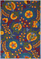 Nourison Aloha Indoor/Outdoor Modern Navy Multicolor 3'6' X 5'6' Area Rug, Easy Cleaning, Non Shedding, Bed Room, Living Room, Dining Room, Backyard, Deck, Patio (4X6)