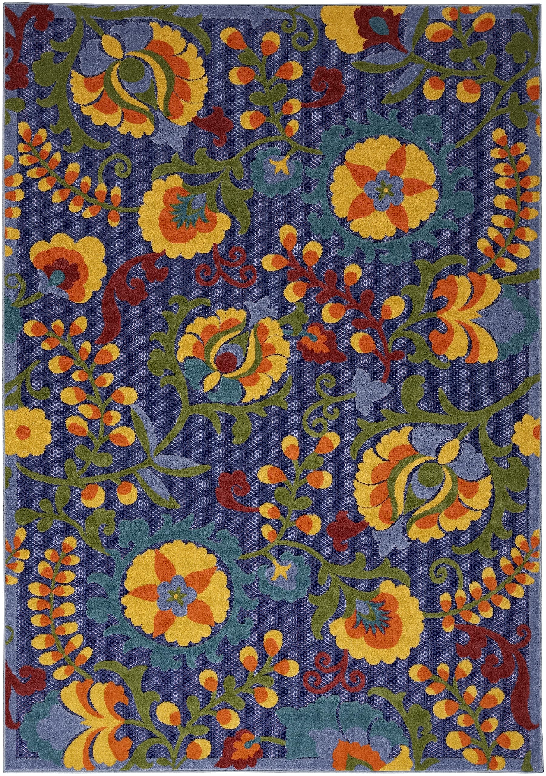 Nourison Aloha Indoor/Outdoor Modern Navy Multicolor 3'6' X 5'6' Area Rug, Easy Cleaning, Non Shedding, Bed Room, Living Room, Dining Room, Backyard, Deck, Patio (4X6)
