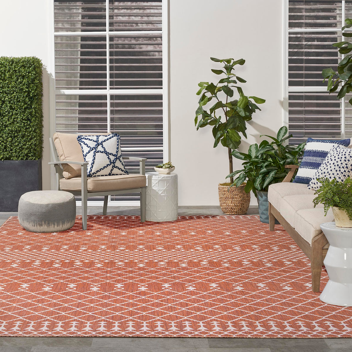 Nourison Positano Indoor/Outdoor Terracotta 9' X 12' Area Rug, Easy Cleaning, Non Shedding, Bed Room, Living Room, Dining Room, Backyard, Deck, Patio (9X12)