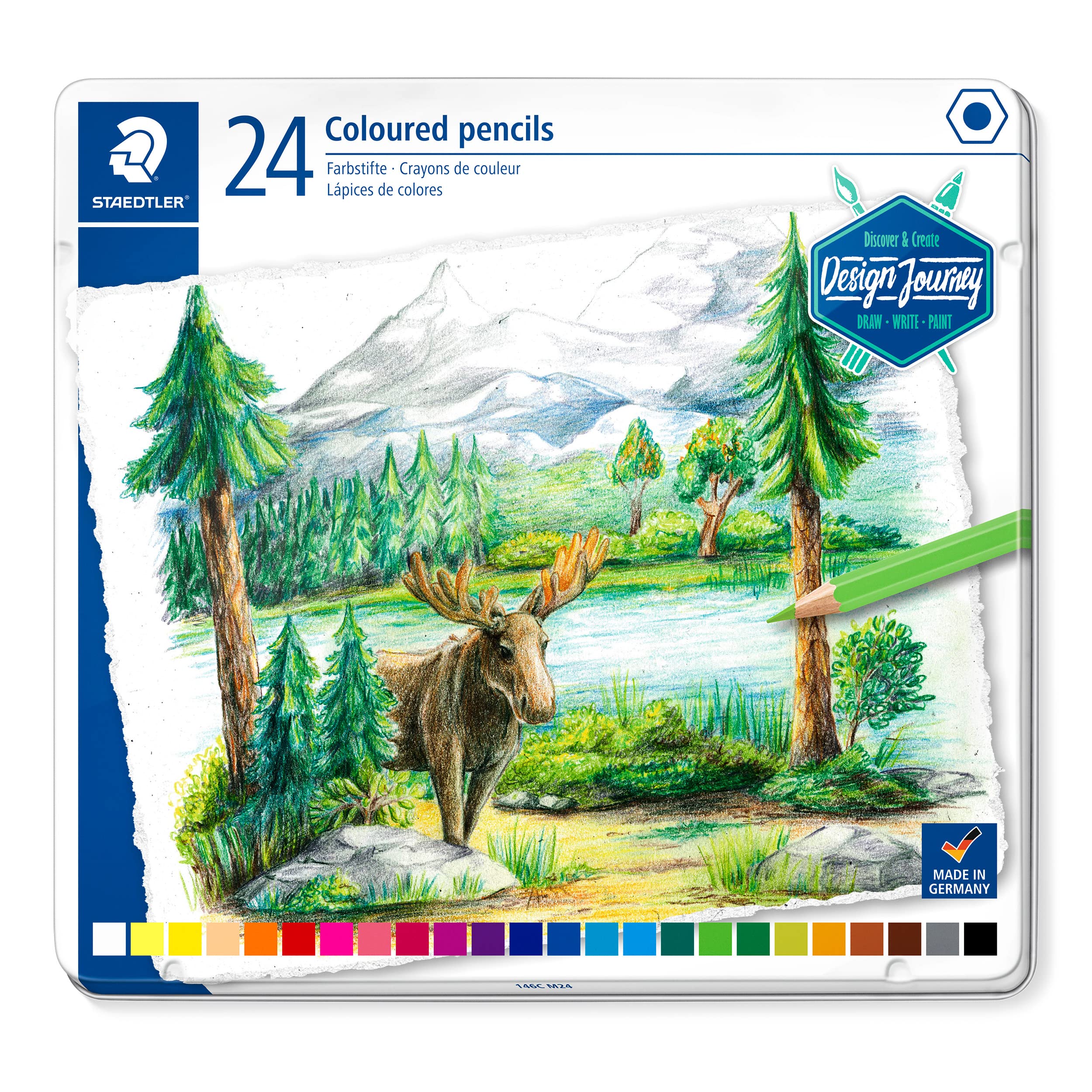 Staedtler 146C M24 Design Journey Colouring Pencils - Assorted Colours (Tin Of 24)