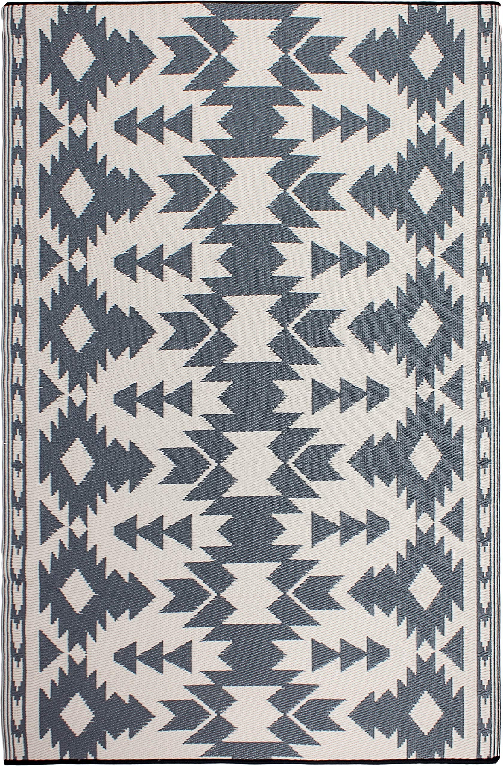 Fab Habitat Outdoor Rug - Waterproof, Fade Resistant, Crease-Free - Premium Recycled Plastic - Southwestern Aztec Neutral - Pati