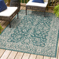Jonathan Y Smb103B-9 Palazzo Vine And Border Textured Weave Indoor Outdoor Area-Rug Coastal Bohemian Rustic Glam Easy Cleaning Bedroom Kitchen Backyard Patio Non Shedding, 9 X 12, Teal/Gray