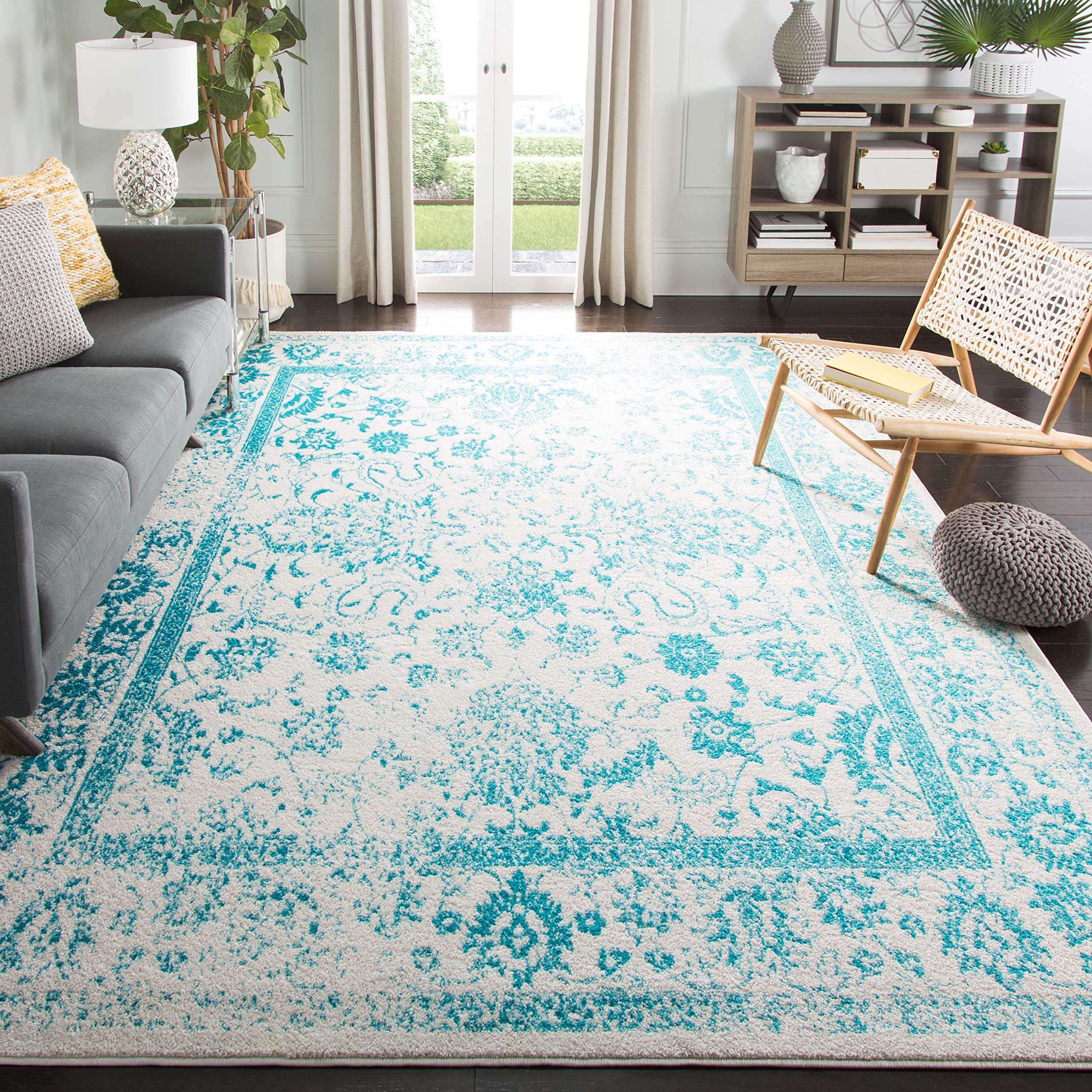 SAFAVIEH Adirondack Collection Area Rug - 8 x 10, Ivory & Teal, Oriental Distressed Design, Non-Shedding & Easy Care, Ideal fo