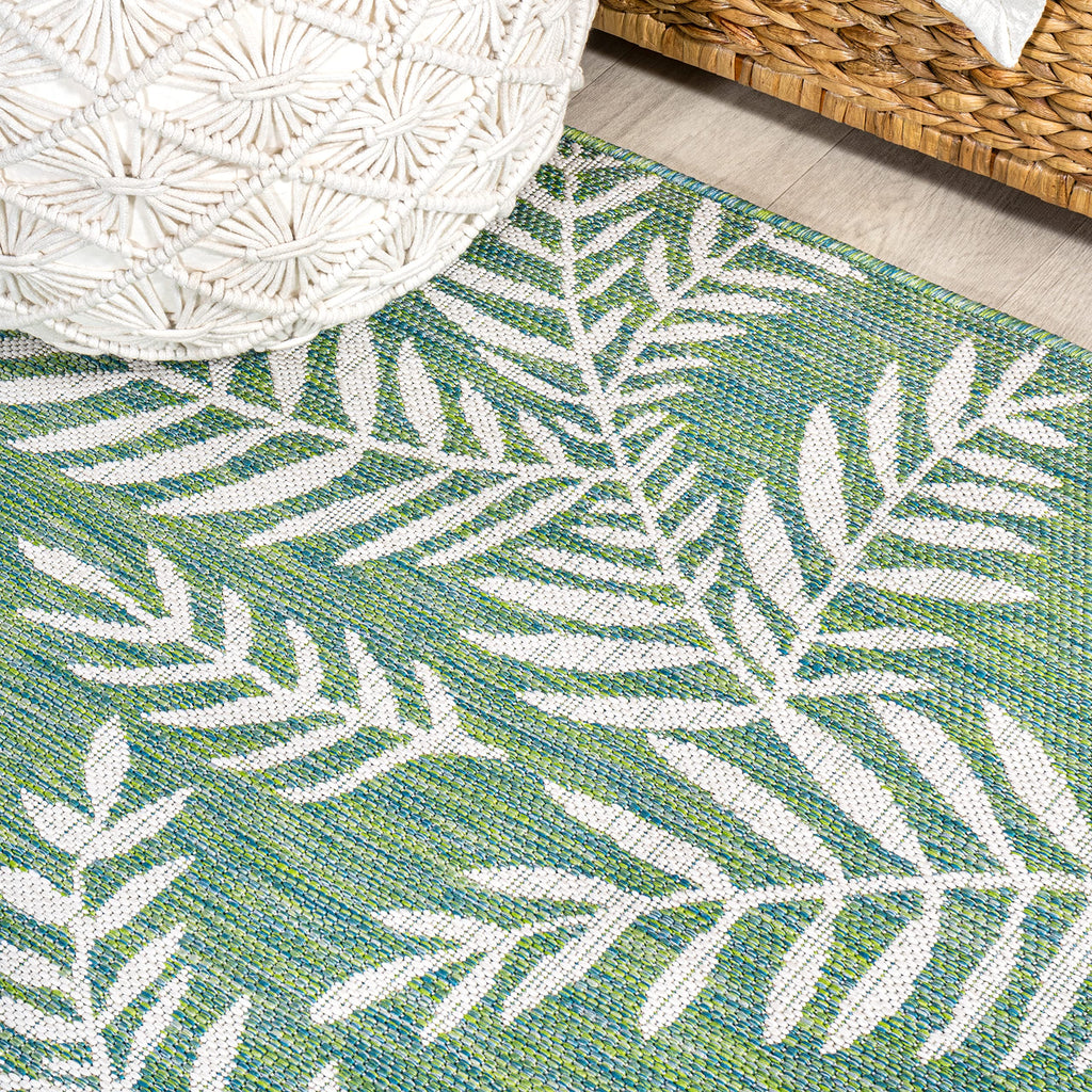 Jonathan Y Smb119G-5R Nevis Palm Frond Indoor Outdoor Area Rug, Coastal, Casual, Country Easy Cleaning,Bedroom,Kitchen,Backyard,Patio,Non Shedding, Cream/Green, 5' Round